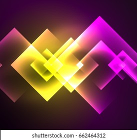 Dark background design with shiny glowing effects, lines and glass squares