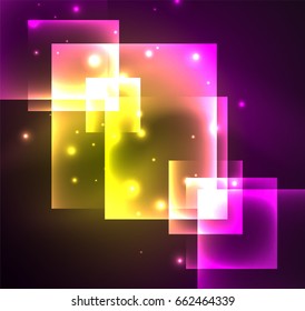 Dark background design with shiny glowing effects, lines and glass squares