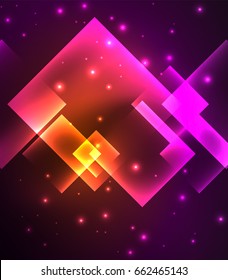 Dark background design with shiny glowing effects, lines and glass squares