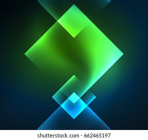 Dark background design with shiny glowing effects, lines and glass squares