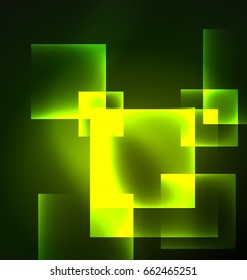 Dark background design with shiny glowing effects, lines and glass squares