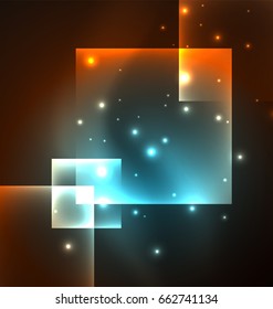 Diseño de fondo oscuro con efectos brillantes, líneas y cuadrados de vidrio
