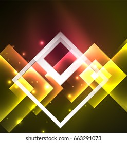 Dark background design with shiny glowing effects, lines and glass squares