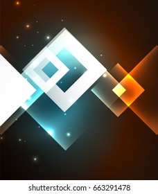 Dark background design with shiny glowing effects, lines and glass squares