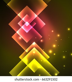 Dark background design with shiny glowing effects, lines and glass squares