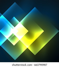 Dark background design with shiny glowing effects, lines and glass squares