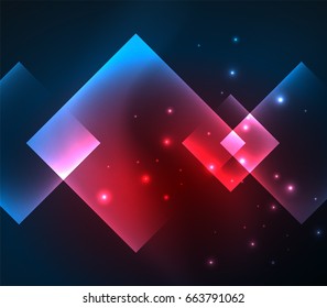Diseño de fondo oscuro con efectos brillantes, líneas y cuadrados de vidrio