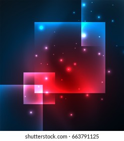 Diseño de fondo oscuro con efectos brillantes, líneas y cuadrados de vidrio