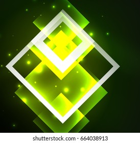 Dark background design with shiny glowing effects, lines and glass squares