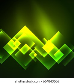 Dark background design with shiny glowing effects, lines and glass squares