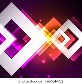 Dark background design with shiny glowing effects, lines and glass squares