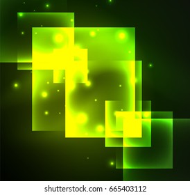 Diseño de fondo oscuro con efectos brillantes, líneas y cuadrados de vidrio