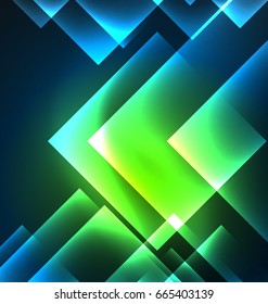 Dark background design with shiny glowing effects, lines and glass squares