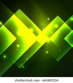 Diseño de fondo oscuro con efectos brillantes, líneas y cuadrados de vidrio