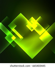 Dark background design with shiny glowing effects, lines and glass squares