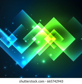 Dark background design with shiny glowing effects, lines and glass squares