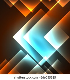 Dark background design with shiny glowing effects, lines and glass squares