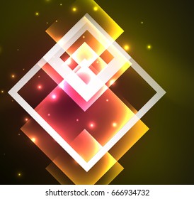 Dark background design with shiny glowing effects, lines and glass squares