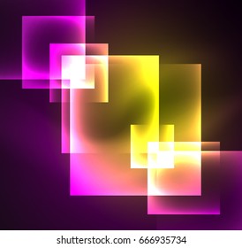 Dark background design with shiny glowing effects, lines and glass squares