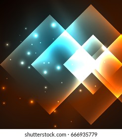 Diseño de fondo oscuro con efectos brillantes, líneas y cuadrados de vidrio