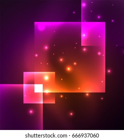 Dark background design with shiny glowing effects, lines and glass squares