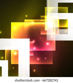 Dunkles Hintergrunddesign mit glänzenden Lichteffekten, Linien und Glasquadraten