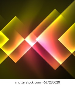 Dark background design with shiny glowing effects, lines and glass squares