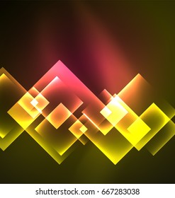 Dark background design with shiny glowing effects, lines and glass squares