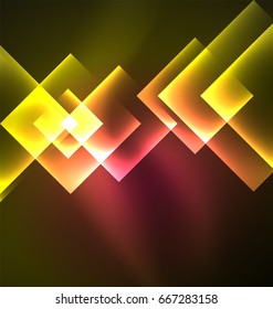 Dark background design with shiny glowing effects, lines and glass squares