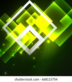 Dark background design with shiny glowing effects, lines and glass squares