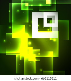 Dark background design with shiny glowing effects, lines and glass squares