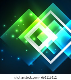 Dark background design with shiny glowing effects, lines and glass squares