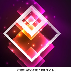 Dark background design with shiny glowing effects, lines and glass squares