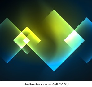 Dark background design with shiny glowing effects, lines and glass squares