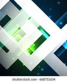 Dark background design with shiny glowing effects, lines and glass squares