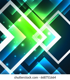 Dark background design with shiny glowing effects, lines and glass squares