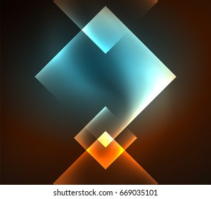 Dark background design with shiny glowing effects, lines and glass squares