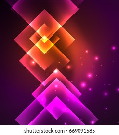 Dark background design with shiny glowing effects, lines and glass squares