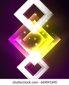 Dark background design with shiny glowing effects, lines and glass squares