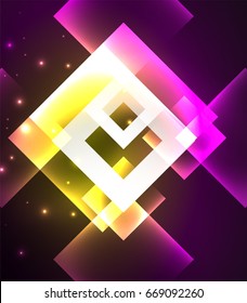 Dark background design with shiny glowing effects, lines and glass squares