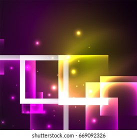 Dark background design with shiny glowing effects, lines and glass squares