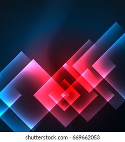 Diseño de fondo oscuro con efectos brillantes, líneas y cuadrados de vidrio