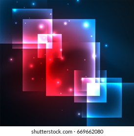 Diseño de fondo oscuro con efectos brillantes, líneas y cuadrados de vidrio