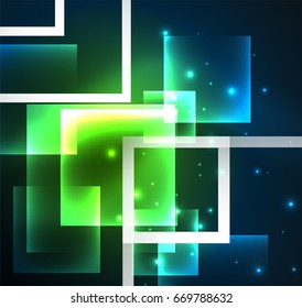 Dark background design with shiny glowing effects, lines and glass squares