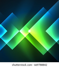 Dark background design with shiny glowing effects, lines and glass squares