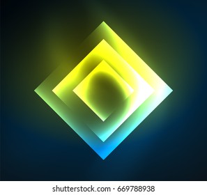Diseño de fondo oscuro con efectos brillantes, líneas y cuadrados de vidrio