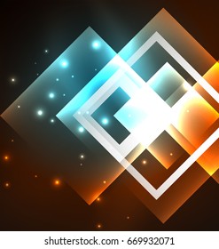 Dunkles Hintergrunddesign mit glänzenden Lichteffekten, Linien und Glasquadraten
