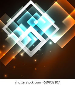 Dark background design with shiny glowing effects, lines and glass squares