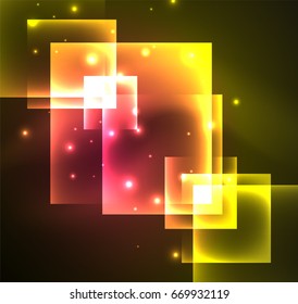 Dark background design with shiny glowing effects, lines and glass squares