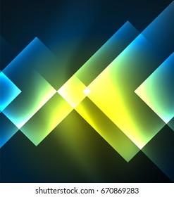Diseño de fondo oscuro con efectos brillantes, líneas y cuadrados de vidrio
